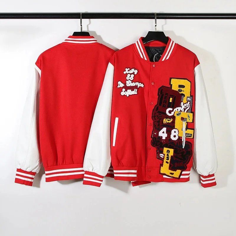 TravisScott fall and winter casual towel embroidery men and women student baseball jersey