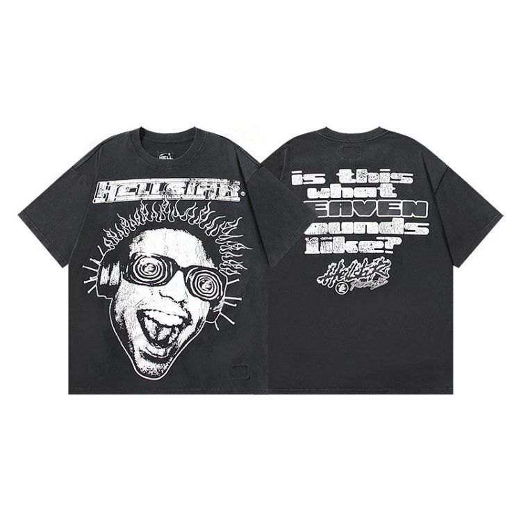 Washed portrait loose men's and women's short sleeve shirts